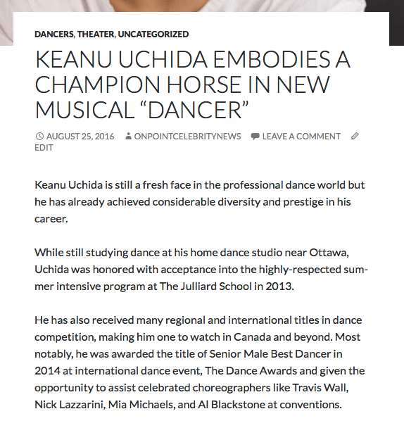 Keanu Uchida in musical "Dancer"